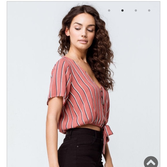 SKY AND SPARROW Stripe Button Mauve Top - Picture 3 of 4